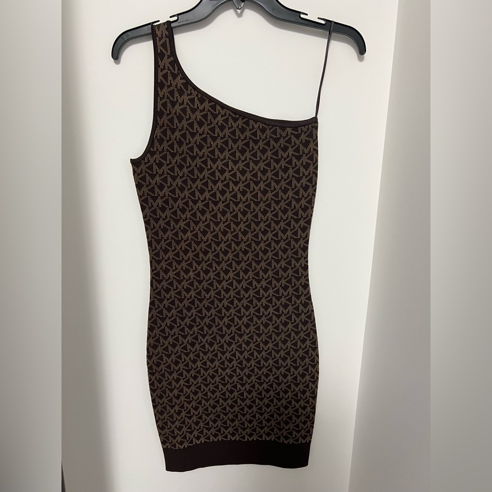 Michael Kors Elegant One-Shoulder Dress in Black and Brown